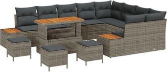 vidaXL Garden Sofa Set with Cushion 13 pcs Grey Poly rattan Vidaxl