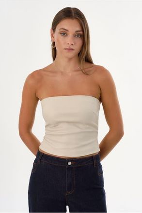 LaMarque GIADA | Faux Leather Strapless Top in Bone at Nordstrom, Size Xx-Small