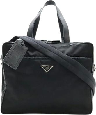 Prada Pre-owned Weekend Bags, male, Black, Size: ONE SIZE Pre-owned Triangle Logo Nylon 2way Briefcase