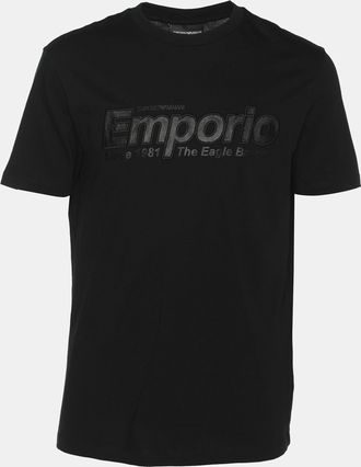 Emporio Armani Black Jersey Logo Embroidered T-Shirt