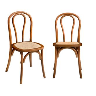 Sweeek Silla vintage de madera y rat&aacute;n, set de 2, nogal