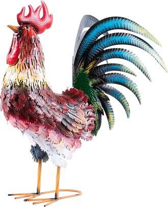 Beliani Estatua De Jard&iacute;n De Hierro Hecha A Mano Adorno De Gallo Multicolor Bancalaan