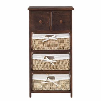 Mobili Rebecca Mueble de almacenaje de madera y mimbre con 5 cajones marr&oacute;n y beige