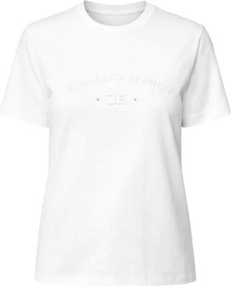 Elisabetta Franchi Tops, Dames, Wit, L, Katoen, T-Shirt met Logo Borduursel