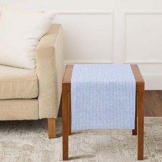 Solino Home Linen Table Runner for Dining Table, Holiday and Everyday Table Decor - Narrow Stripe in Cornflower Blue And White at Nordstrom, Size