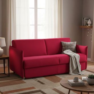 Dmora Sof&aacute; Cama 2 Plazas Verceia, Desenfundable, Almacenamiento Made In Italy, Apertura Abatible, 160x95 Cm Rojo