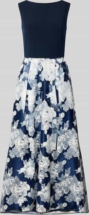 Christian Berg Cocktail Abendkleid mit r&uuml;ckseitigem V-Ausschnitt in Marine Melange, Gr&ouml;&szlig;e 34