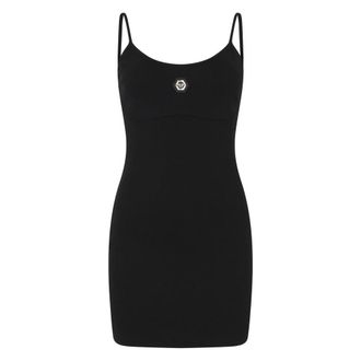 Philipp Plein Kleedjes, Dames, Zwart, XS, Katoen, Cotton Rib Short Tank Dress Crystal Hexagon