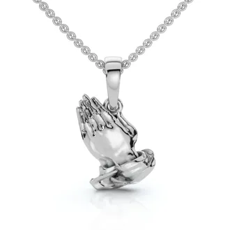 Pompeii3 14k White or Yellow Gold Jesus Praying Hands Pendant Necklace 1 Tall 5 Grams