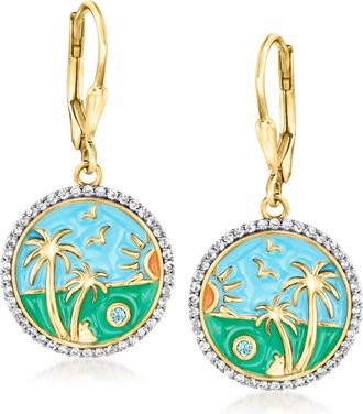 Ross-Simons White Topaz Beach Circle Drop Earrings With Multicolored Enamel and Swiss Blue Topaz in 18kt Gold Over Sterling
