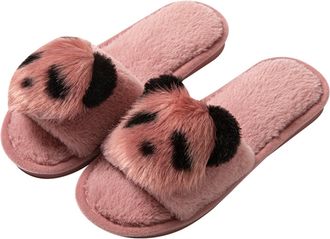 Generic Womens Cozy Fuzzy Panda Slides Open Toe Animal Themed Slippers for Indoor Outdoor Casual Comfort Soft Footwear Comfortable Women Black Slip Shoes Mens