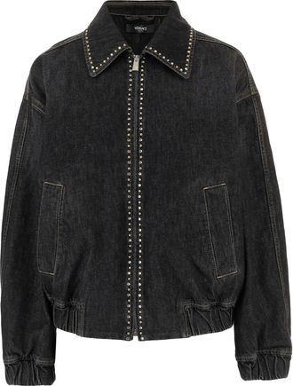 Versace Black Blouson Denim Studded Relaxed Jacket