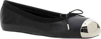 Alexander McQueen Womens Black Ballet Flats With Metallic Toe Calf Ballerina Shoes