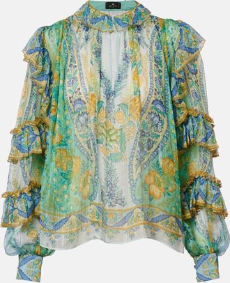 Etro Floral ruffled silk blouse