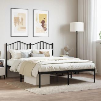 Berkfield Home Metal Bed Frame with Headboard Black 135x190 cm Double