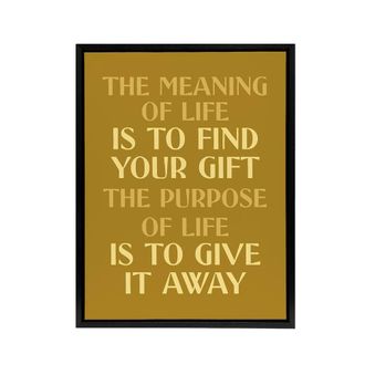 Artery8 The Meaning & Purpose Of Life Quote Black Framed Canvas Wall Art in Gold | Size: W24 x H32
