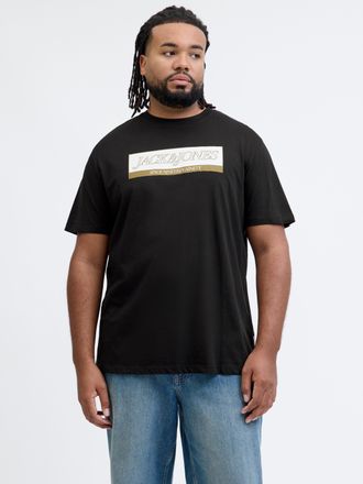 Jack & Jones Plus Size T-Shirt JORINWOOD BLOCK BRANDING TEE SS CN PLS, Herren, Gr. 4XL, schwarz, Jersey, Obermaterial: 100% Baumwolle, JACK & JONES PLUSSIZE, bedruckt, regul