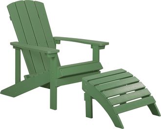 Beliani Silla De Jard&iacute;n Verde De Madera Sint&eacute;tica Con Reposapi&eacute;s Resistente A La Intemperie Estilo Moderno Adirondack