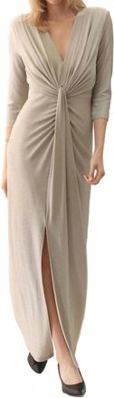 Joseph Ribkoff Sparkle Knit Draped Front Long Dress In Champagne