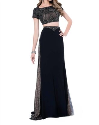 Terani Couture Two-Piece Beaded Illusion Prom Dress In Black Nude