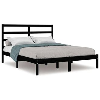 Berkfield Home Bed Frame Black Solid Wood Pine 140x190 cm