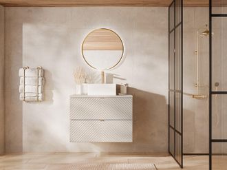 Vente-Unique Mobile bagno sospeso con lavabo da appoggio quadrato e rubinetto Beige 80 cm - DORIONI
