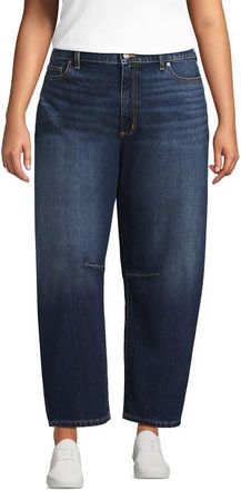 Lands End Plus Size Soft Denim Mid Rise Relaxed Barrel Ankle Jeans in Dark Indigo Blue Wash at Nordstrom, Size 26W