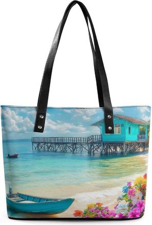 Generic Landscape Beach Sail Boat Tote Bags for Women Cute Shoulder Purses Handbags