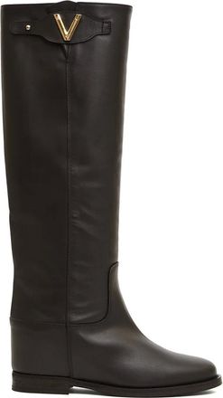 Via Roma 15 Schoenen, Dames, Bruin, 36 EU, Bruine leren laarzen met gouden V