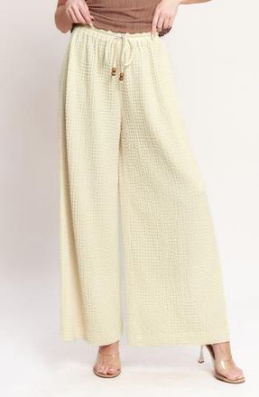 Flying Tomato Drawstring Textured Wide Leg Pants in Beige at Nordstrom Rack, Size Medium