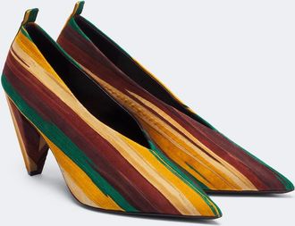 Loewe Origami Cubic striped leather pumps