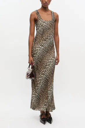 Ganni Mixed Leopard Print Maxi Dress - Size 32 Viscose