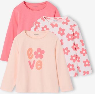 Vertbaudet 3er-Pack M&auml;dchen Shirts mit Print BASICS Oeko-Tex rosa