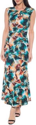 Marina Rossini Pleated Midi Dress in Turquoise/Multi at Nordstrom Rack, Size X-Large