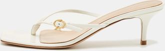 Gianvito Rossi White Patent Leather Buckle Thong Slide Sandals
