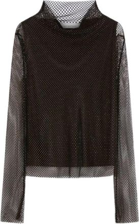 Sportmax Zwarte Mesh Top met Strass - Dames - Longsleeves - Zwart - XS - Polyester - Tops