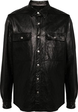 Rick Owens leather shirt jacket - men - Lambskin/Cupro/Cotton - 48 - Black