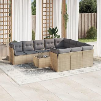 vidaXL Set De Sof&aacute;s De Jard&iacute;n 11pzas Con Cojines Rat&aacute;n Sint&eacute;tico Beige Vidaxl