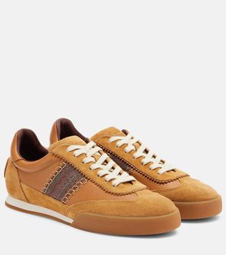 Etro Pegaso suede-trimmed leather sneakers
