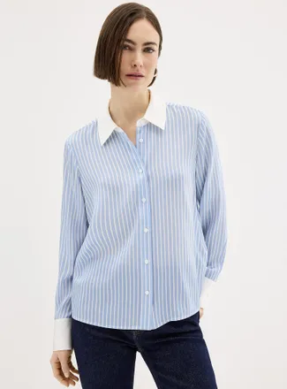 Contemporaine Womens Sky-blue striped pure silk shirt