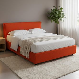Dmora Cama Doble Brolo, Desenfundable, Con Contenedor Made In Italy, Tama&ntilde;o Colch&oacute;n 160x190 Cm, Naranja