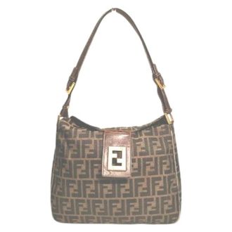 Fendi Pre-owned Shoulder Bags, female, Brown, Size: ONE SIZE Pre-owned Zucca Canvas Leather Shoulder Bag