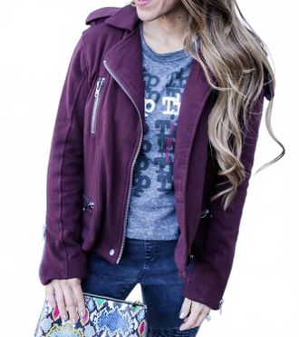 Chaser Cotton Moto Jacket In Burgundy