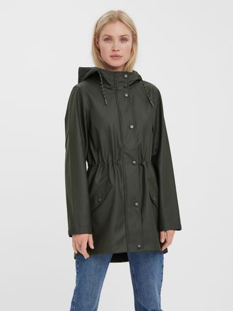 Vero Moda Regenjacke VERO MODA VMMALOU COATED JACKET, Damen, Gr. XL, schwarz (peat), Web, Obermaterial: 100% Polyester, unifarben, Po-bedeckend, Jacken Regenjac
