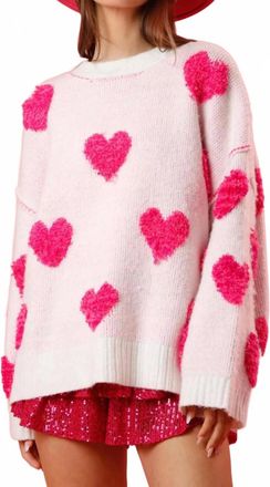 Peach Love California Cozy Heart Embroidery Sweater In White