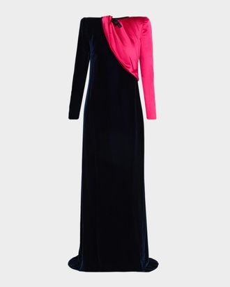 Valentino Garavani Velvet And Satin Strong-Shoulder Gown