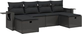 vidaXL Set De Sof&aacute;s De Jard&iacute;n 6 Piezas Y Cojines Rat&aacute;n Sint&eacute;tico Negro Vidaxl