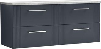 Balterley Partial Fluted 4 Drawer Wall Hung Vanity Unit with Bellato Grey Laminate Worktop - 1200mm - Satin Dark Grey