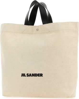 Jil Sander Womens Canvas Tote Beige Cotton Linen Leather