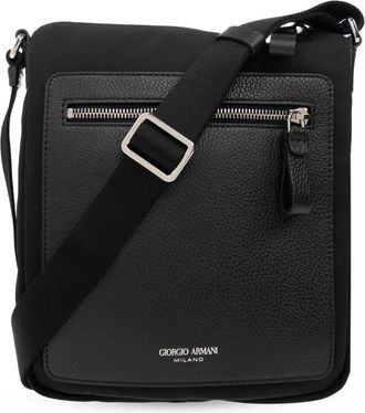 Giorgio Armani Schoudertas met logo - Heren - Schoudertassen - Zwart - ONE Size - Leer - Tassen